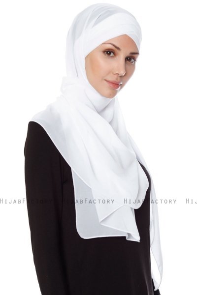 Mehtap - Weiß Praktisch Fertig Chiffon Hijab