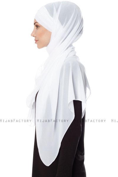 Mehtap - Weiß Praktisch Fertig Chiffon Hijab
