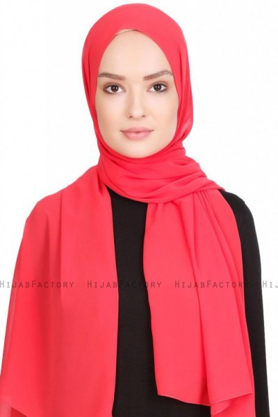 Merve Hallonröd Krep Chiffon Hijab 4A166a