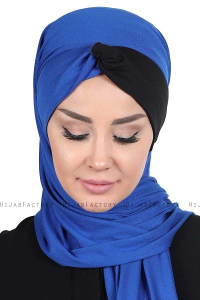 Mikaela - Blau & Schwarz Baumwolle Praktisch Hijab