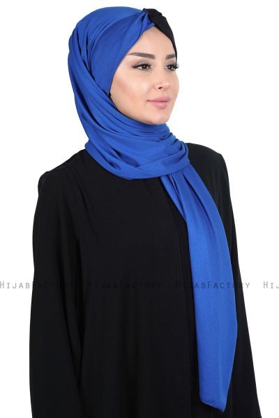 Mikaela - Blau & Schwarz Baumwolle Praktisch Hijab