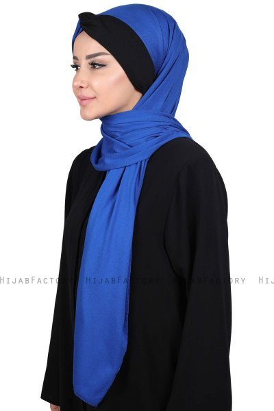 Mikaela - Blau & Schwarz Baumwolle Praktisch Hijab