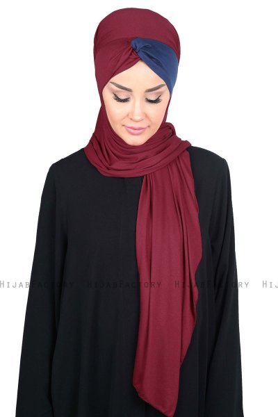 Mikaela - Bordeaux & Navy Blau Baumwolle Praktisch Hijab