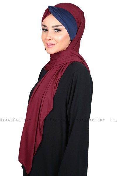 Mikaela - Bordeaux & Navy Blau Baumwolle Praktisch Hijab