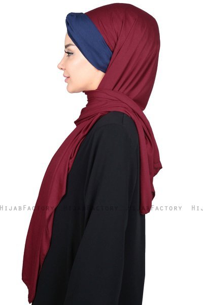 Mikaela - Bordeaux & Navy Blau Baumwolle Praktisch Hijab