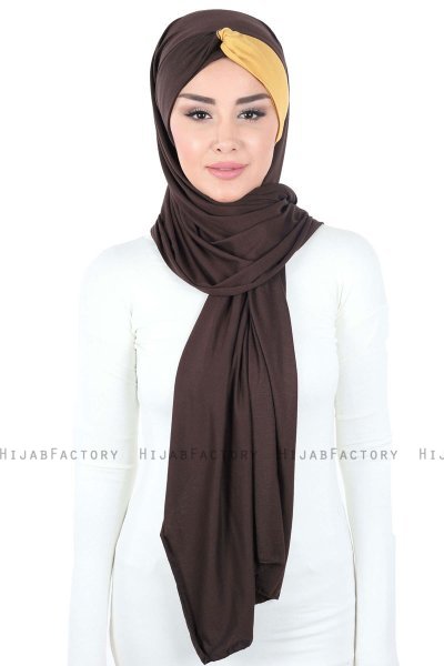 Mikaela - Braun & Senf Baumwolle Praktisch Hijab