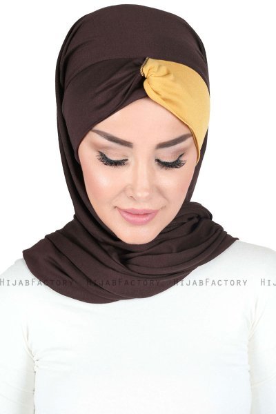 Mikaela - Braun & Senf Baumwolle Praktisch Hijab