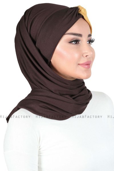 Mikaela - Braun & Senf Baumwolle Praktisch Hijab