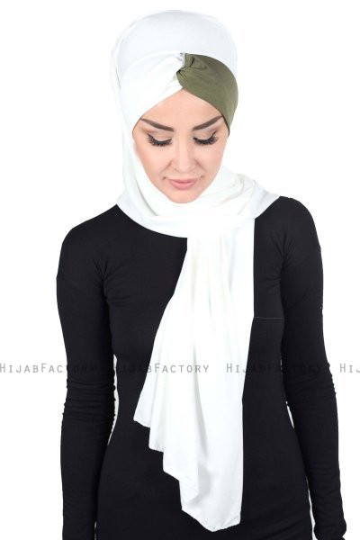 Mikaela - Creme & Khaki Baumwolle Praktisch Hijab