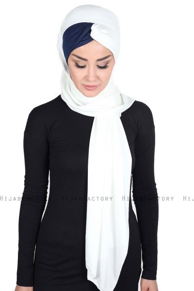 Mikaela - Creme & Navy Blau Baumwolle Praktisch Hijab