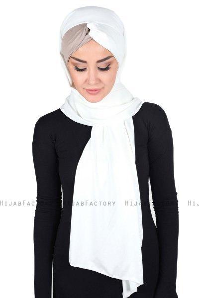 Mikaela - Creme & Taupe Baumwolle Praktisch Hijab