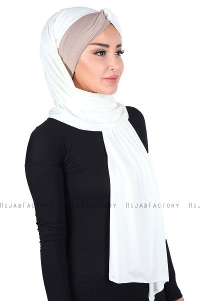 Mikaela - Creme & Taupe Baumwolle Praktisch Hijab