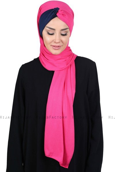 Mikaela - Fuchsie & Navy Blau Baumwolle Praktisch Hijab