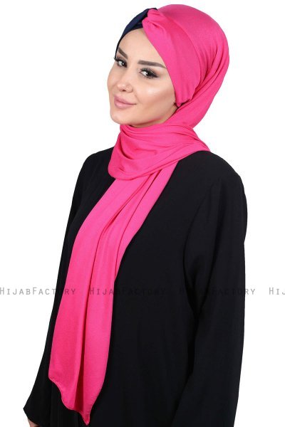 Mikaela - Fuchsie & Navy Blau Baumwolle Praktisch Hijab