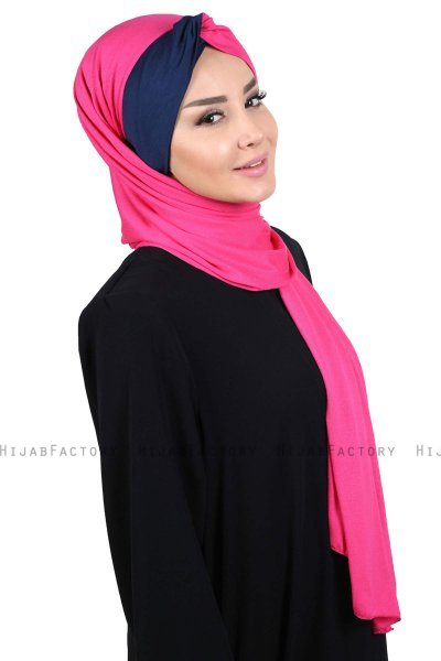 Mikaela - Fuchsie & Navy Blau Baumwolle Praktisch Hijab