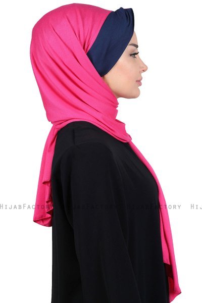 Mikaela - Fuchsie & Navy Blau Baumwolle Praktisch Hijab
