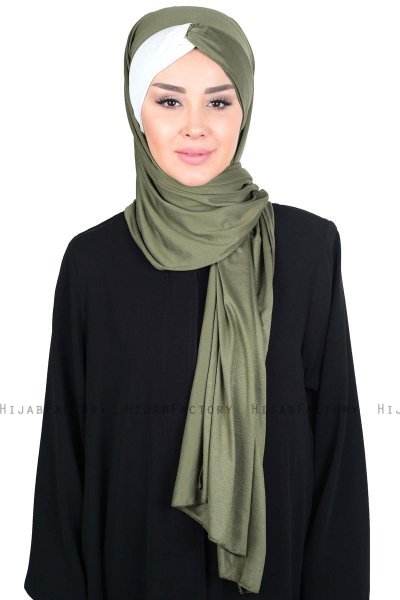 Mikaela - Khaki & Creme Baumwolle Praktisch Hijab
