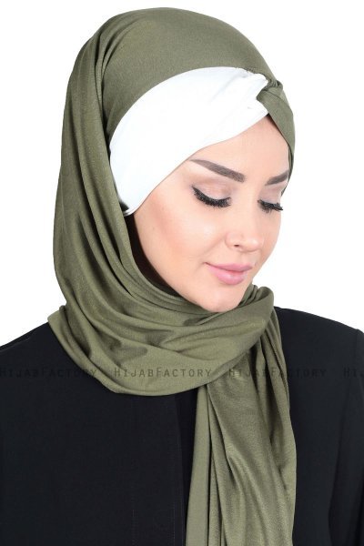 Mikaela - Khaki & Creme Baumwolle Praktisch Hijab