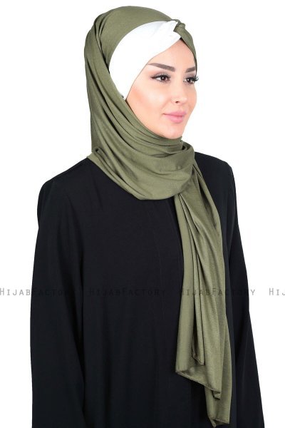 Mikaela - Khaki & Creme Baumwolle Praktisch Hijab