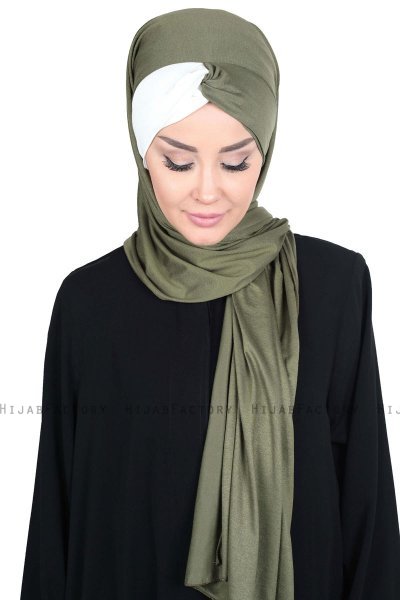 Mikaela - Khaki & Creme Baumwolle Praktisch Hijab