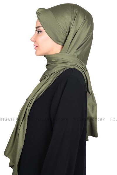 Mikaela - Khaki & Creme Baumwolle Praktisch Hijab