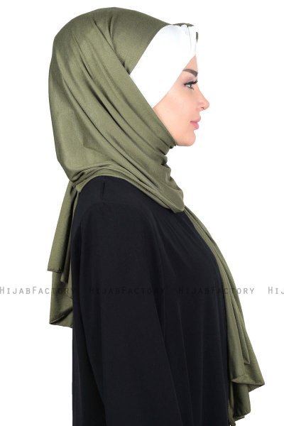 Mikaela - Khaki & Creme Baumwolle Praktisch Hijab
