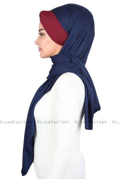 Mikaela - Navy Blau & Bordeaux Baumwolle Praktisch Hijab