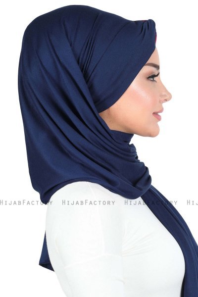 Mikaela - Navy Blau & Fuchsie Baumwolle Praktisch Hijab