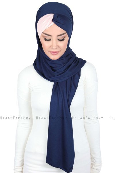 Mikaela - Navy Blau & Altrosa Baumwolle Praktisch Hijab