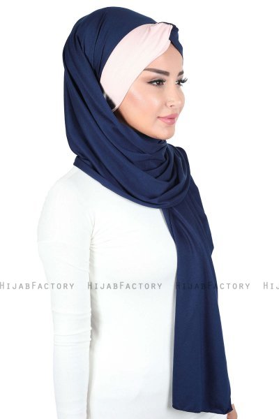 Mikaela - Navy Blau & Altrosa Baumwolle Praktisch Hijab