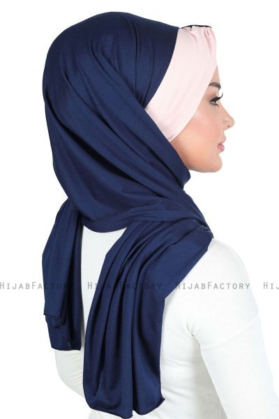 Mikaela - Navy Blau & Altrosa Baumwolle Praktisch Hijab