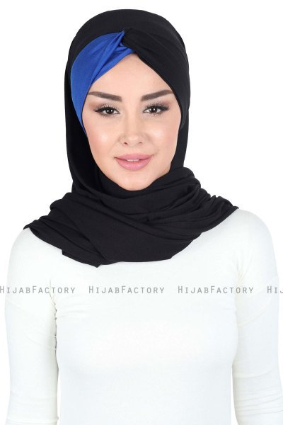 Mikaela - Schwarz & Blau Baumwolle Praktisch Hijab