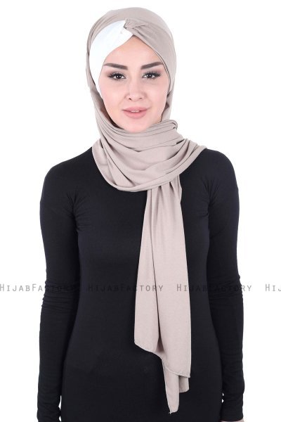 Mikaela - Taupe & Creme Baumwolle Praktisch Hijab