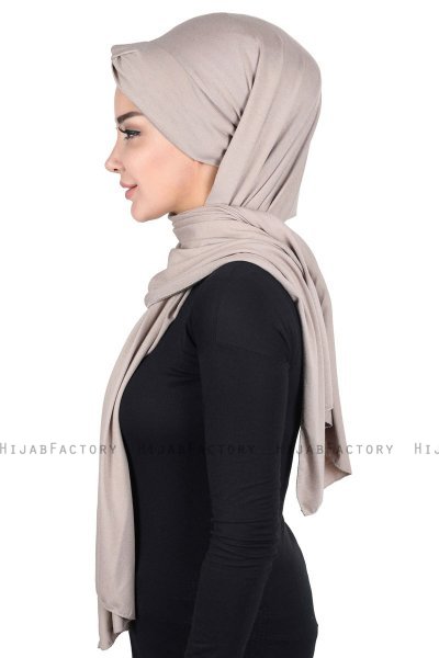 Mikaela - Taupe & Creme Baumwolle Praktisch Hijab