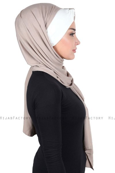 Mikaela - Taupe & Creme Baumwolle Praktisch Hijab