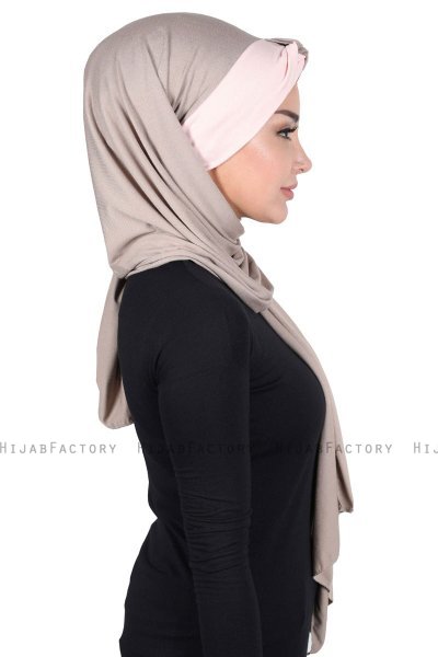 Mikaela - Taupe & Altrosa Baumwolle Praktisch Hijab