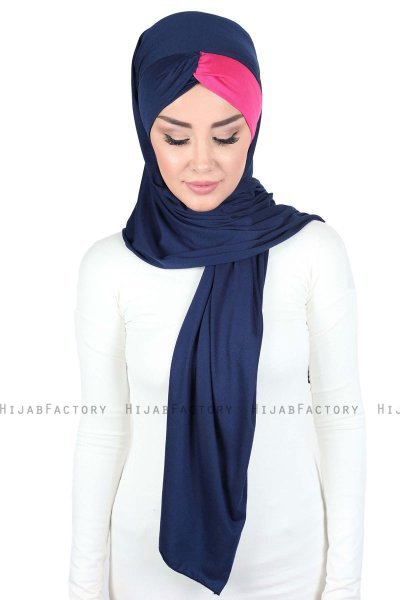 Mikaela - Navy Blau & Fuchsie Baumwolle Praktisch Hijab