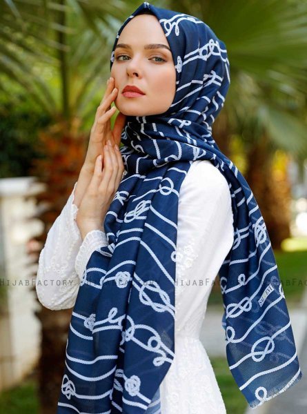 Najila - Navy Blau Gemustertes Hijab - Sal Evi