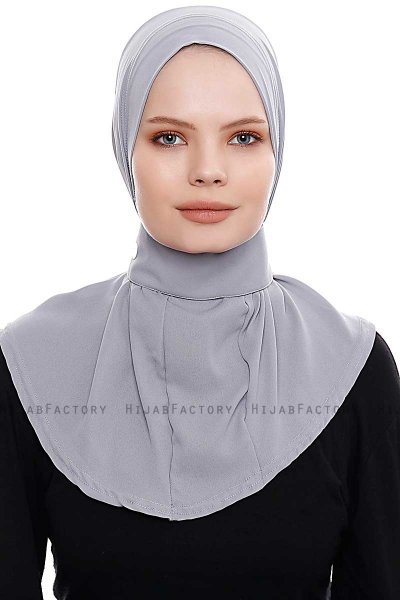 Narin - Hellgrau Praktisch Fertig Crepe Hijab