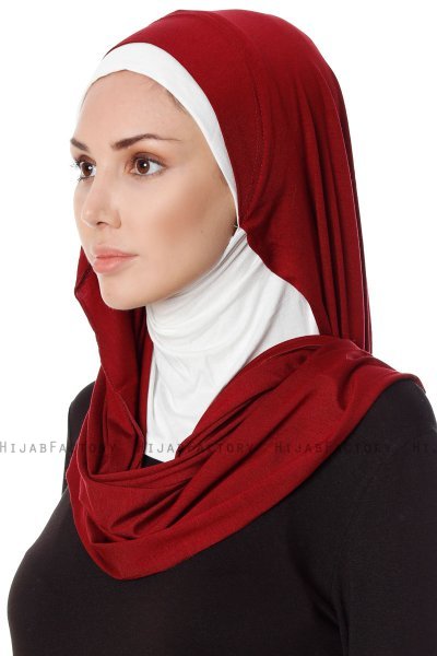 Naz - Bordeaux & Creme Praktisch Fertig Hijab - Ecardin