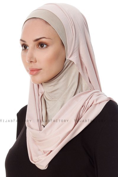 Naz - Altrosa & Helltaupe Praktisch Fertig Hijab - Ecardin