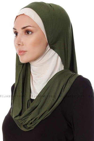 Naz - Khaki & Leichte Beige Praktisch Fertig Hijab - Ecardin