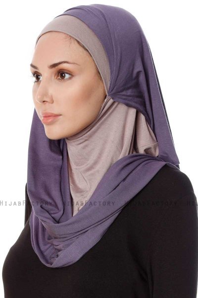 Naz - Lila & Steingrau Praktisch Fertig Hijab - Ecardin