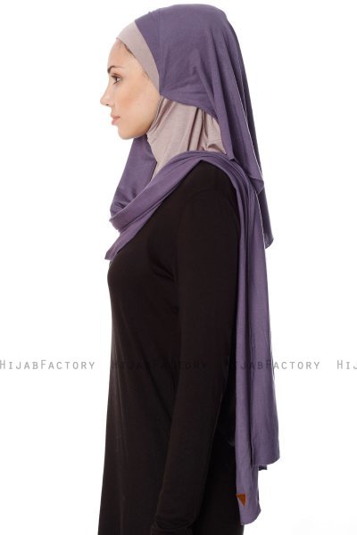 Naz - Lila & Steingrau Praktisch Fertig Hijab - Ecardin