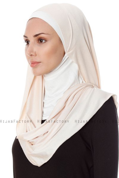 Naz - Leichte Beige & Creme Praktisch Fertig Hijab - Ecardin
