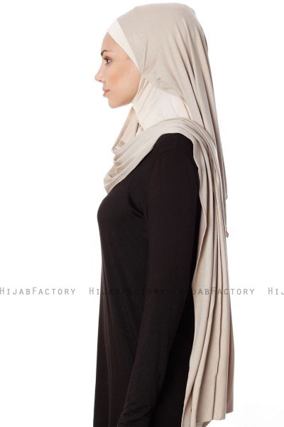 Naz - Helltaupe & Leichte Beige Praktisch Fertig Hijab - Ecardin
