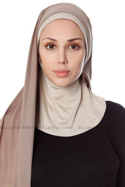Naz - Dunkeltaupe & Helltaupe Praktisch Fertig Hijab - Ecardin