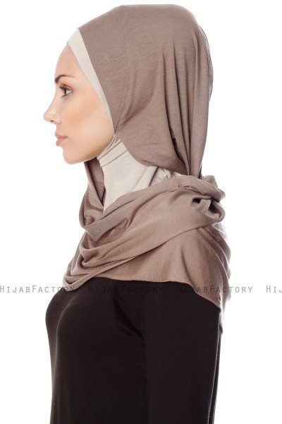 Naz - Dunkeltaupe & Helltaupe Praktisch Fertig Hijab - Ecardin