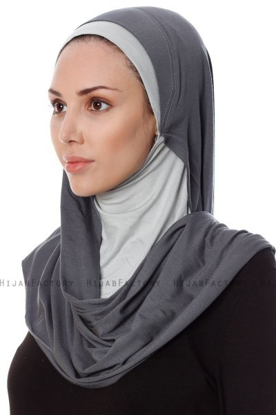Naz - Dunkelgrau & Hellgrau Praktisch Fertig Hijab - Ecardin