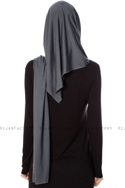 Naz - Dunkelgrau & Schwarz Praktisch Fertig Hijab - Ecardin